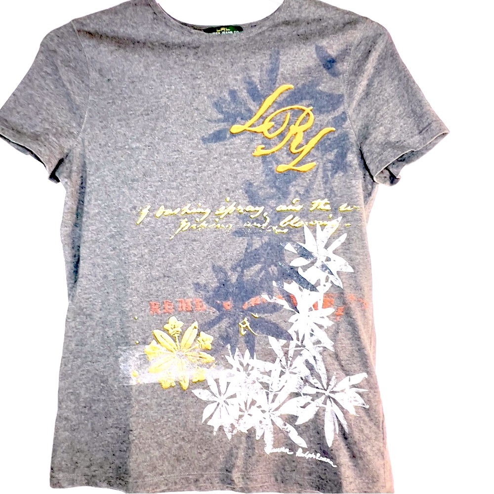 Lauren Ralph Lauren Gray Short Sleeved T-Shirt Size Small Floral